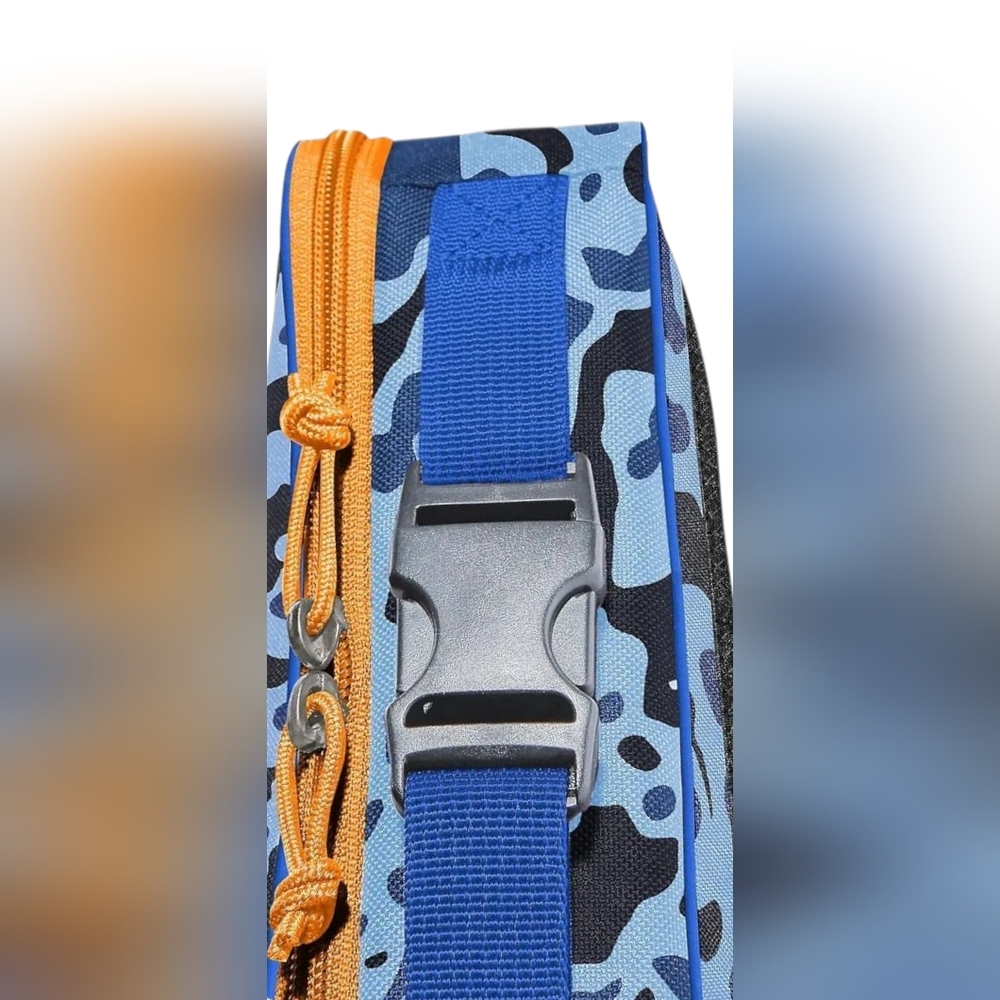Adidas - NEW Blue and Orange Camo Lunch Bag Insulated w/Clip & Outside Pocket - Picture 5 of 7